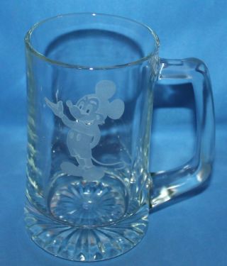 Rare Vintage Etched Disneyland Mickey Mouse Glass Stein Cup Mug Arribas Brothers