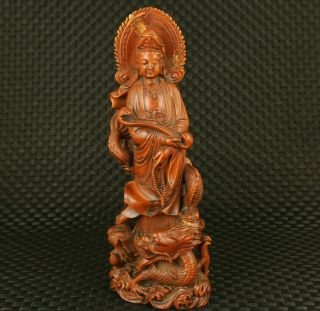 True To Life Old Boxwood Guan Yin Dragon Statue Table Home Decoration Pray Bless