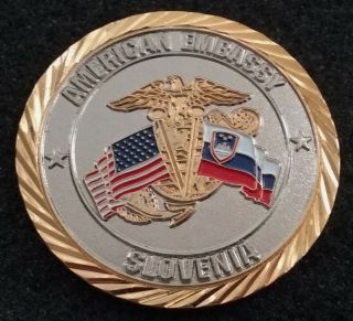 Rare Usmc Marine Security Guard Det Msg Corps Slovenia Us Embassy Challenge Coin