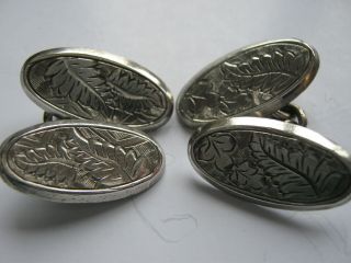 1894 Hallmarked Antique Victorian Sterling Silver Fern Leaf Cufflinks