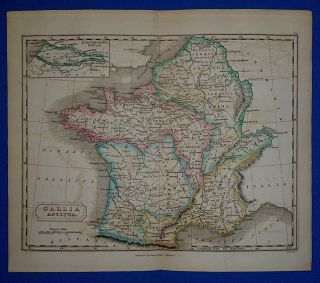 Antique 1838 Hand Colored Map Of Ancient Gaul - France Butler 