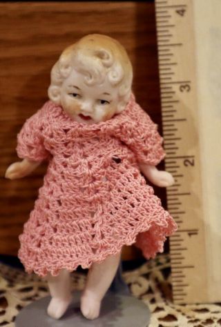 Antique German Miniature All Bisque Doll W/outfit For Dollhouse Or Roombox