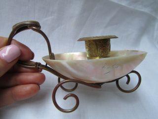 Antique Novelty Grand Tour Mother Of Pearl Gilt Metal Chamber Candlestick