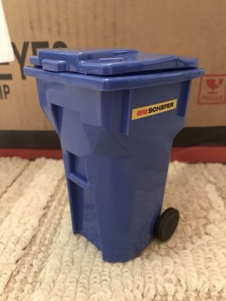 Rare Mini Ssi Schaefer Blue Miniature Bin Trash Cart Can Garbage Office Desk Toy