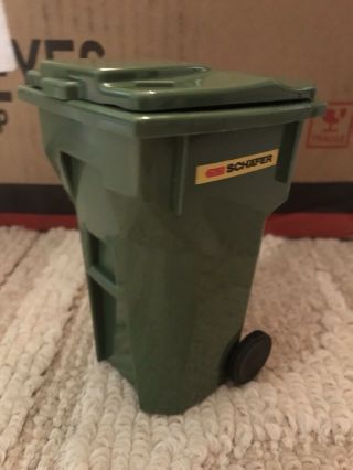 Rare Mini SSI Schaefer Green Miniature Bin Trash Cart Can Garbage Office Toy 2