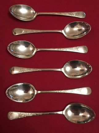 Set Of 6 Antique Victorian Silver Plated Teaspoons By Barker Bros.  C.  1890’s