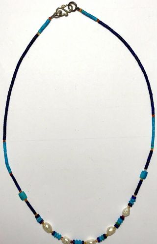 Stunning Egyptian Stone Beads Necklace Circa 300 - 100 Bc - Lapis Lazuli & Turquoise