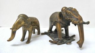 Two Antique Indian Bronze / Brass Elephant Temple Toys.