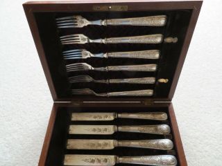 Antique Silver Plated Cutlery Set Dessert Knives Victorian Ornate Engraved
