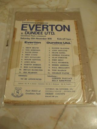 Everton V Dundee United Single Sheet Rare Friendly Programme 1976 - 77