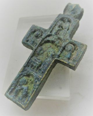 Ancient Byzantine Bronze Double Sided Cross Pendant Jesus On Cross Rare