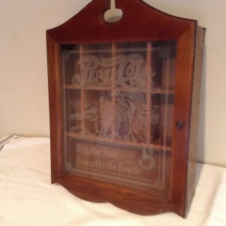 Vintage Rare Pepsi Cola " Hits The Spot Down On The Beach Wood Curio Cabinet "
