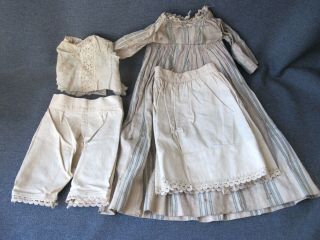 Antique Victorian Lace Trims Miniature Petticoat Bloomers Top & Dress For Dolls
