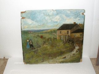 Antique Oil Painting Folk Art Americana Signed By Artist With Date 1943