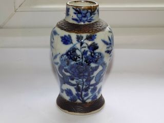Antique Chinese Porcelain B/w Crackle Glaze Vase Hand Decorated Dragon & Flowers