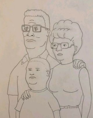 Rare King Of The Hill Publicity/design Drawing 1996 - Hank,  Peggy,  Bobby