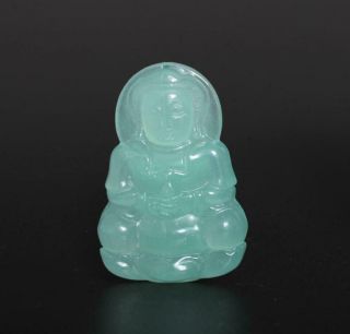 Fine Chinese Carved Natural Jadeite Jade Pendant With Guanyin Buddha