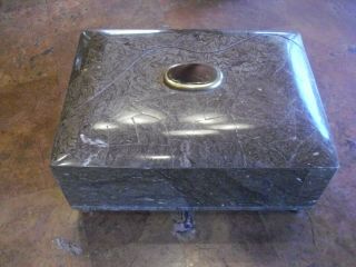 Very Rare Maitland Smith Tessellated Stone Sliding Door Jewelry Box With Oval