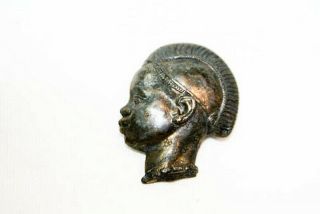 Vintage 1900 Hand Crafted Sterling African Portrait Lady Pin Rare