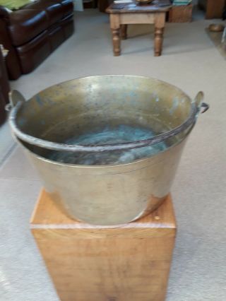 Antique Large Brass Jam Pan With Wrought Iron Handle.  Very Heavy 8kg.