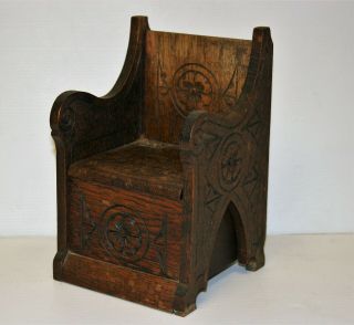 Antique Black Forest Gothic Chair Music Box Carved Wood Jewellery Trinket Box 8 "