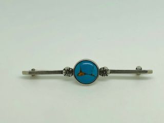 Bernard Instone Arts And Crafts Antique Sterling Silver Turquoise Glass Brooch