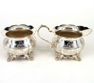 Silver Art Nouveau Style Milk Jug & Sugar Bowl Set Scroll Handle