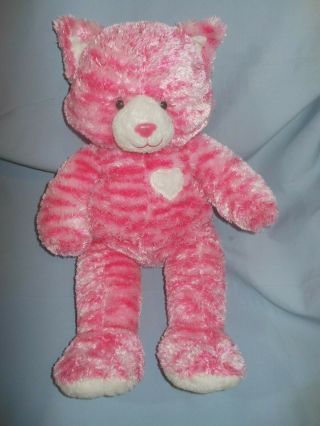 Build A Bear Pink White Heart Cat Kitty 16 " Soft Fur Valentine Rare Htf