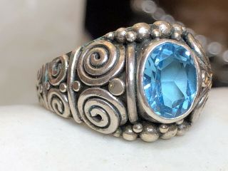 Vintage Estate Sterling Silver Blue Topaz Ring Signed Ba Balinese Gemstone