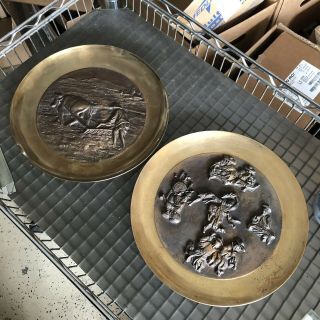 2 Vintage Rare 1950’s Korean 11 Inch Solid Brass Charger Plate