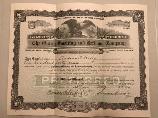 Rare Antique Mining Stock Certificate,  " The Ouray Smelting & Refiing Co " Colorado
