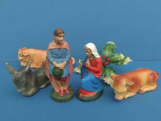 Vintage Antique Italy Nativity Scene Set Xmas Figures Mary Joseph Donkey Cow