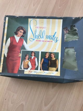 Yarn & Fabric Vtg Bernat Knit Sewing Kit Rare Matching Olive Skirt Vest Nos Hs