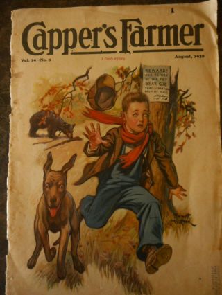 1928 Cappers Farmer Boy Dog Gun Bear Cover Only Print 2 Sided Antique Apx 10x15