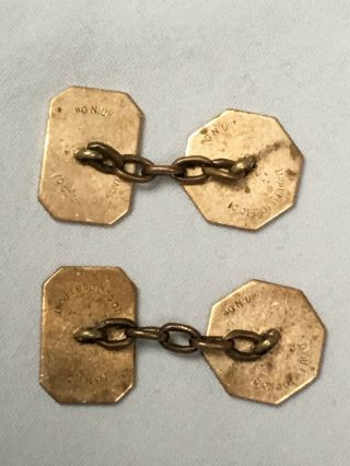 Art Deco 1920s to C1930 Antique 10ct gold front and back cufflinks made by GNU 3