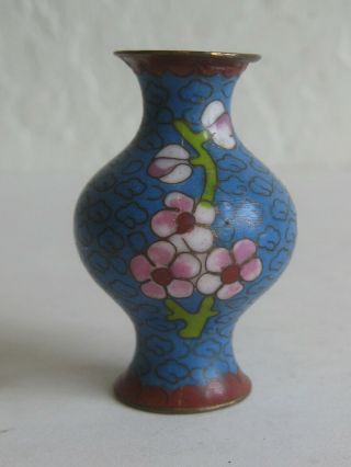 Fine Old Antique Chinese Cloisonne Enamel Over Brass Miniature Vase W/flowers