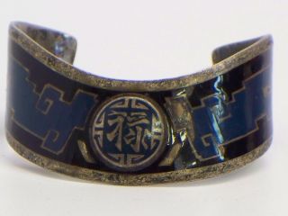 Antique Chinese Silver And Enamel Bracelet 5 " Long With 1 " Gap 6 " Total Length