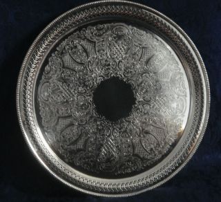 Vintage Barker Ellis Silver Plate Reticulated Round Tray 13 " Made In England