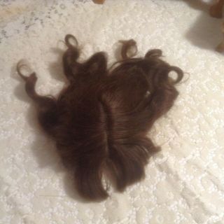 12 " Vintage Dark Brown Human Hair Doll Wig