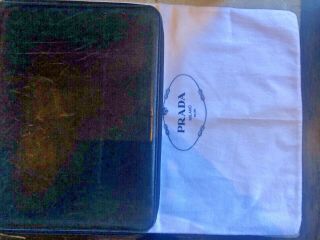 Vintage Prada Portfolio/ Laptop Bag - Black Leather Zip Around Unisex W/ Dustbag