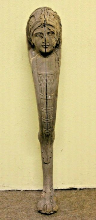 Stunning 28 " Hand Carved Gothic Egyptian Head Torso Wood Sculpture Leg