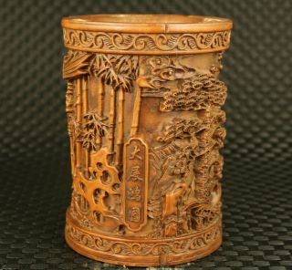 Unique China Old Boxwood Hand Carved Eagle Statue Brush Pot/vase Noble Ornament