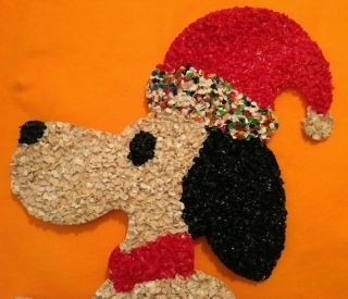 Rare Snoopy 20” Vtg Melted Plastic Popcorn Christmas Santa Sleigh Wall Decor