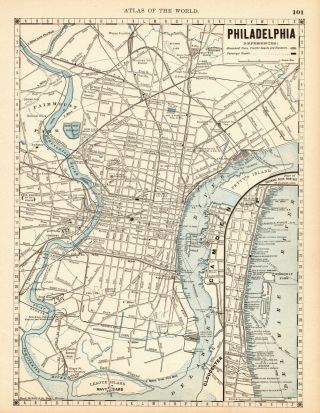 1889 Antique Philadelphia City Map Manhattan Street Map York City Map 6487