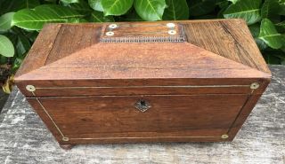 Old Antique Victorian Mother Of Pearl Inlay Wooden Casket Tea Caddy Box For Tlc