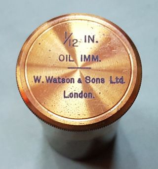 Lacquered Brass Microscope Case,  1/2 Inch Oil Imm.  Watson & Sons London