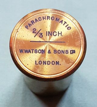 Lacquered Brass Microscope Lens Case,  Parachromatic 2/3 Inch Watson & Sons
