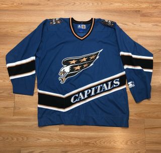 Vintage 90s Starter Washington Capitals Screaming Eagle Hockey Jersey L Rare