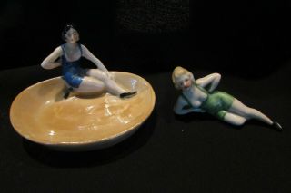 Antique Porcelain Figurine And Pin Tray Half Doll Related