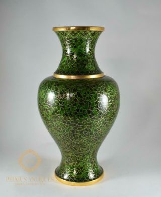 Large Green Chinese Jingfa Cloisonne Vase